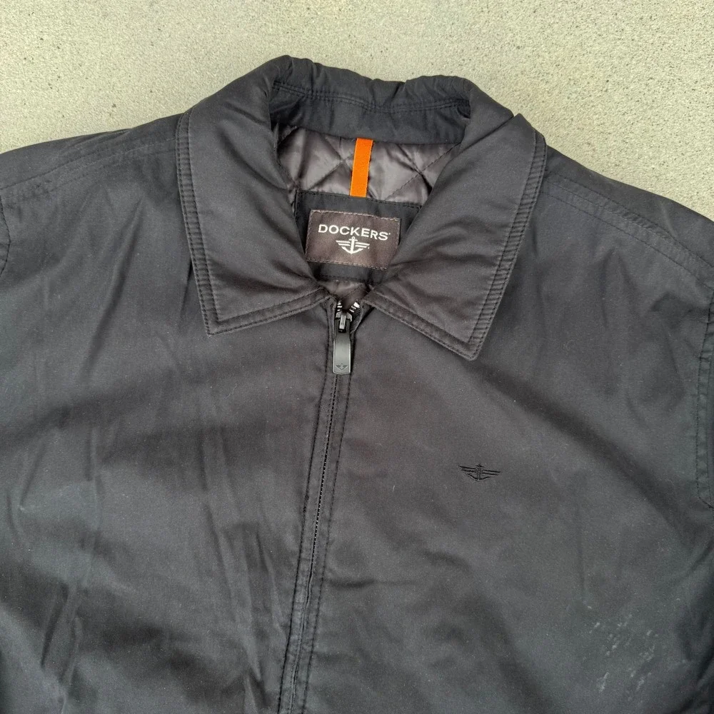 Dockers Men Black‎ Quilted Lined Full Zip Harrington Jacket Large